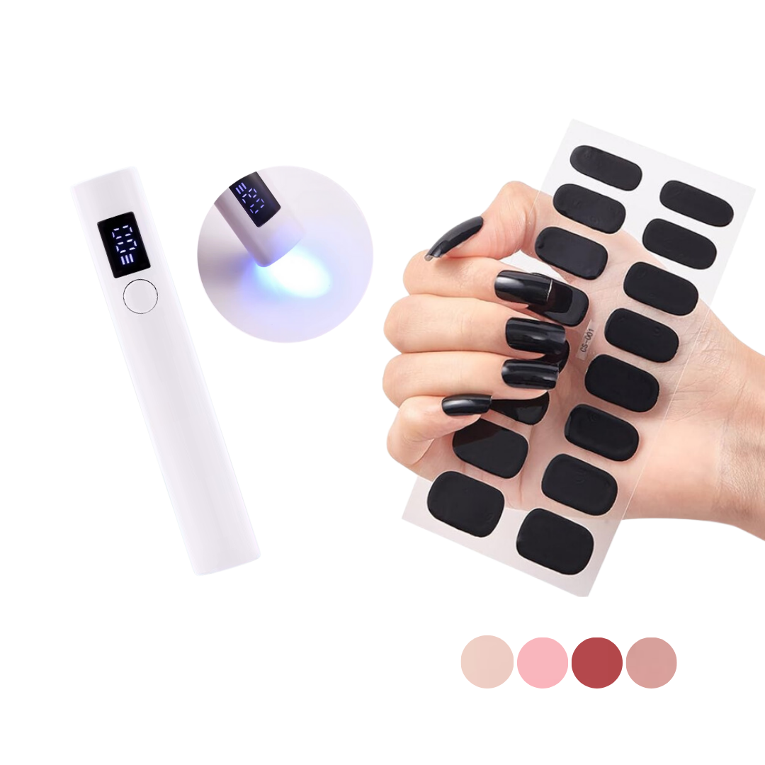 Kit Uñas Stickers x12 + Lampara UV - TZ